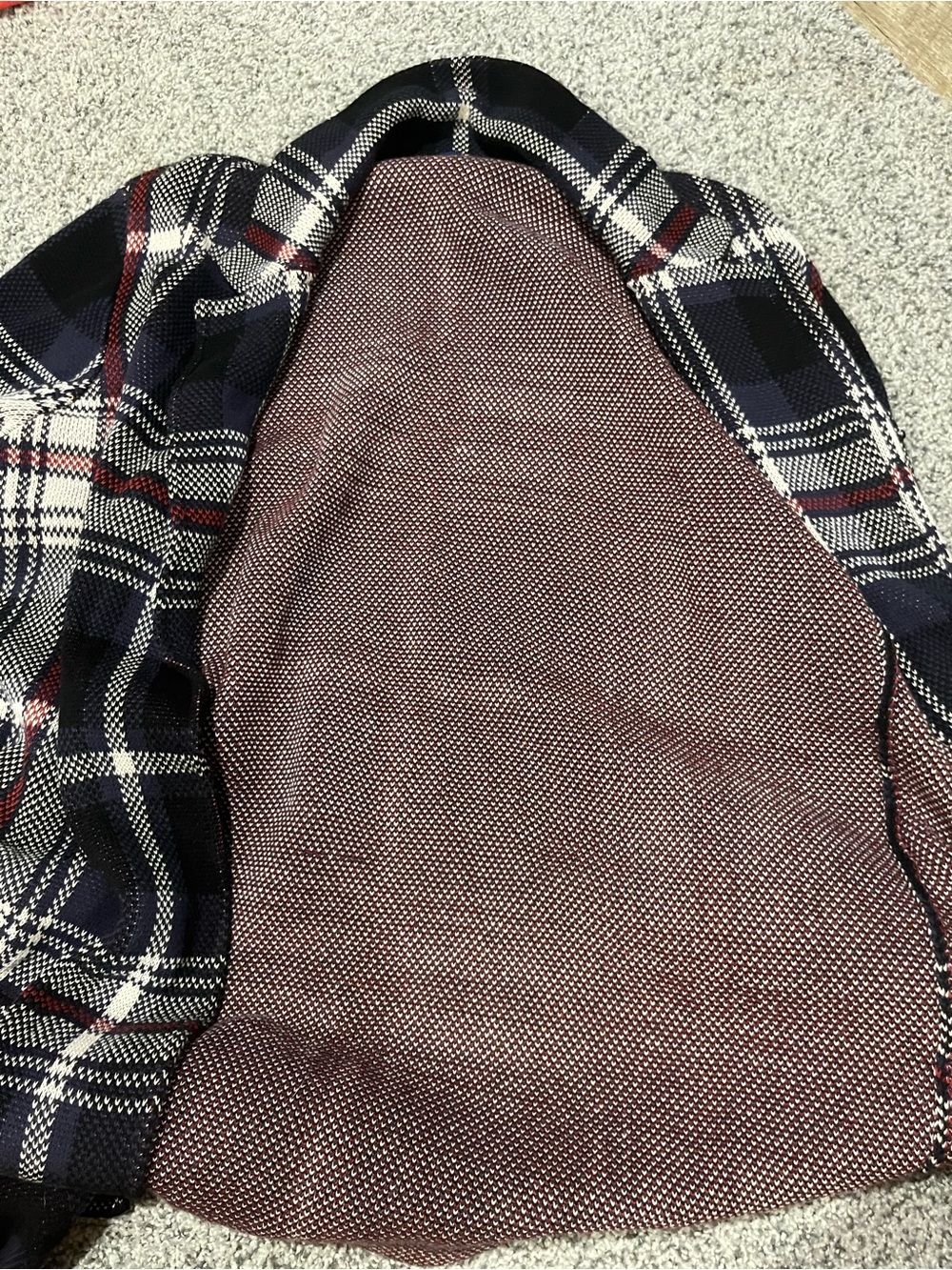 Chaps Plaid Pea Coat in Navy, Red & White